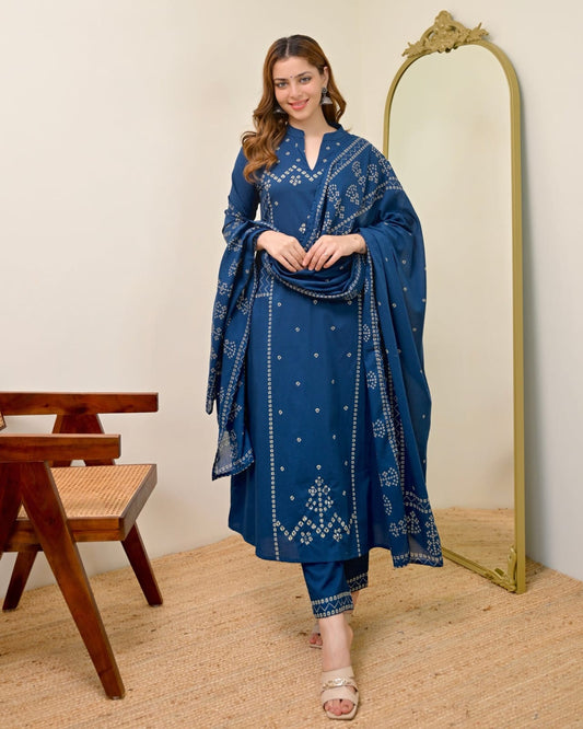 Evelyn Azure Blue Bandhej Suit Set