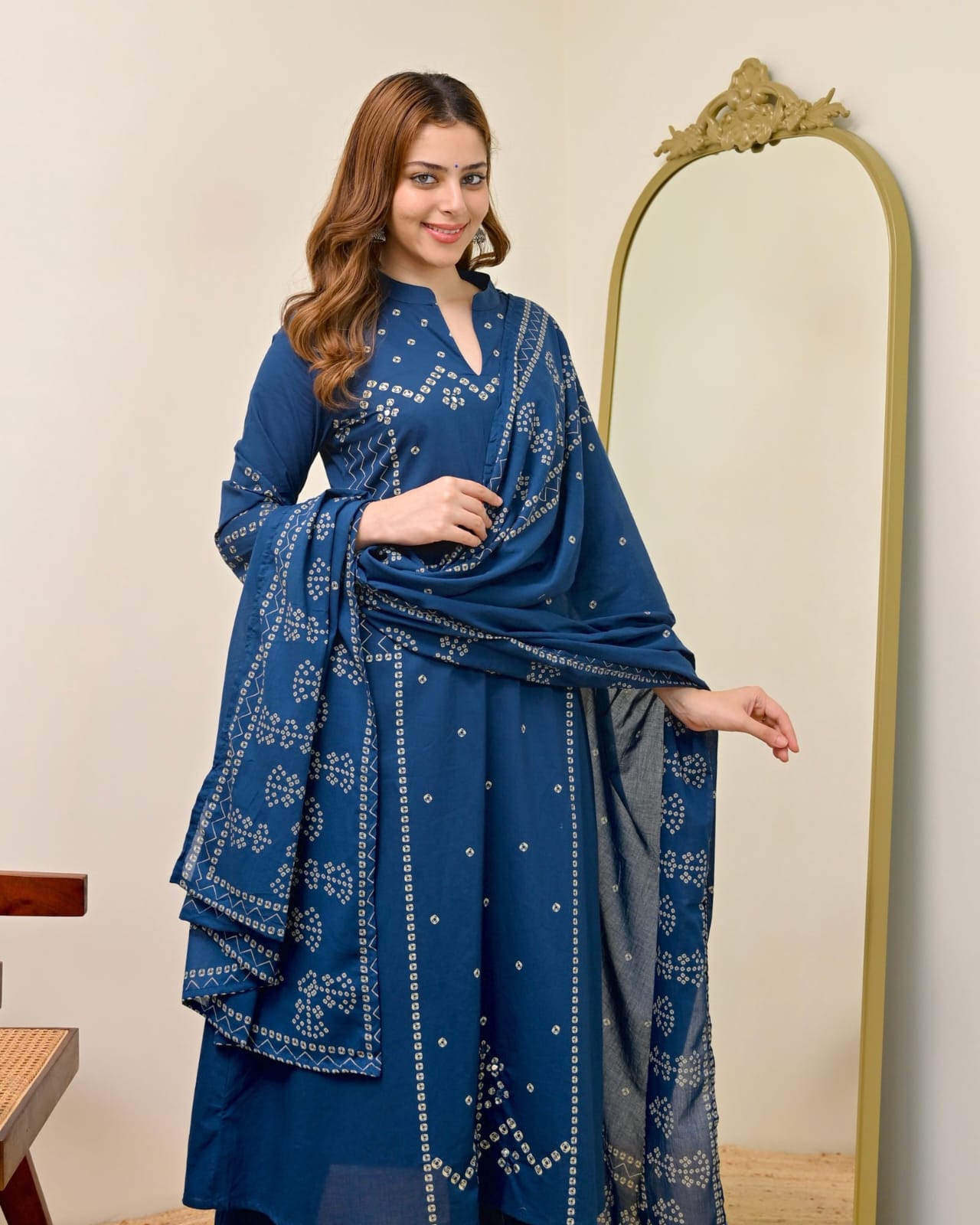 Evelyn Azure Blue Bandhej Suit Set