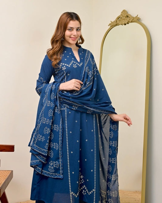 Evelyn Azure Blue Bandhej Suit Set