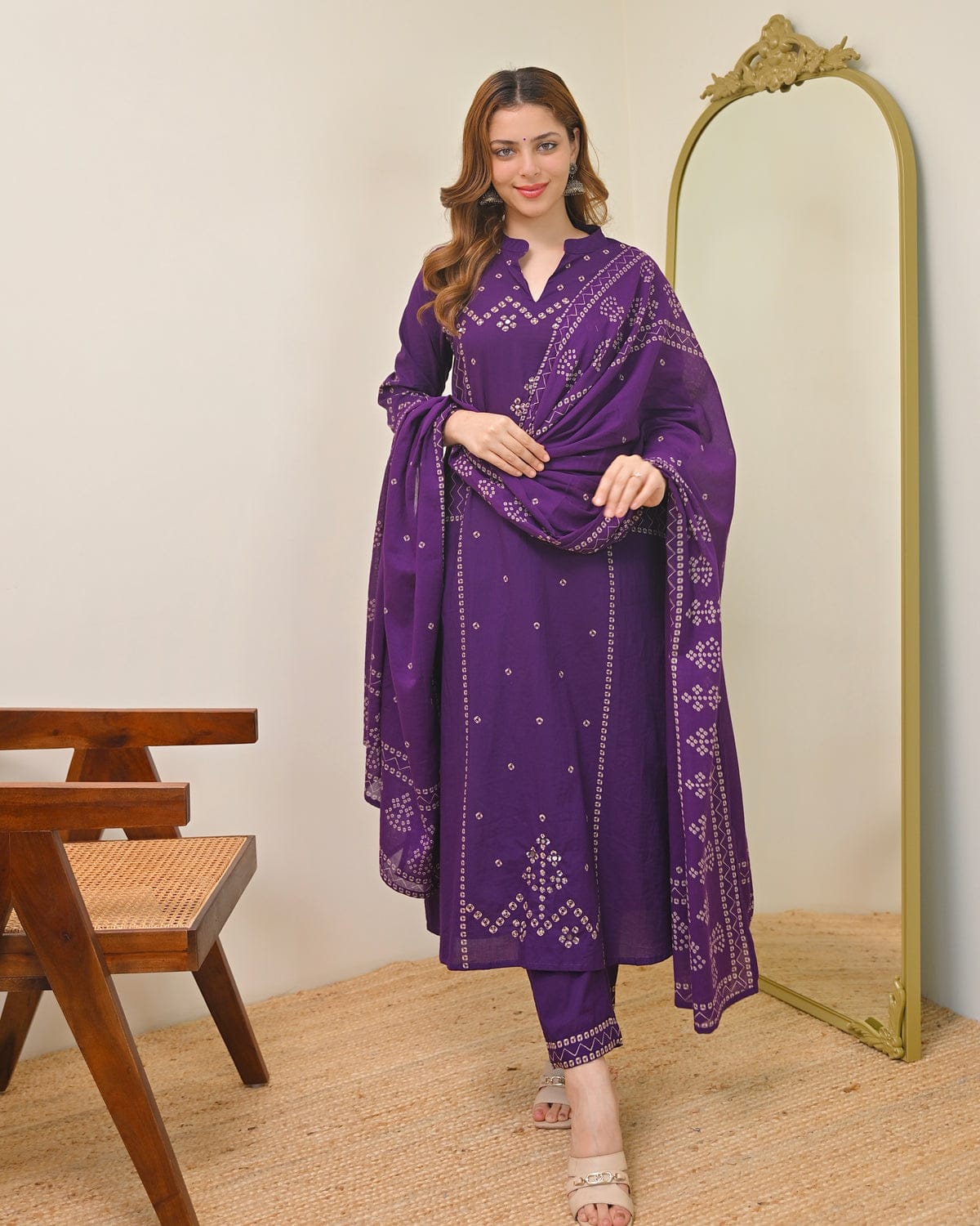 Sophia Plum Purple Bandhej Suit Set