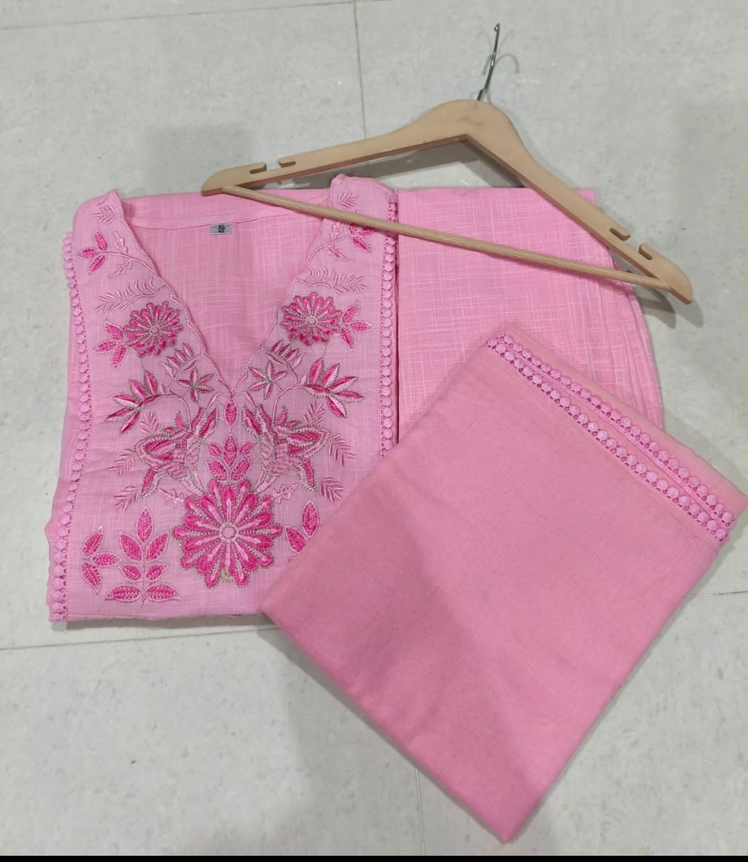 Aanya Baby Pink Cotton Slub Embroidered Kurta Set