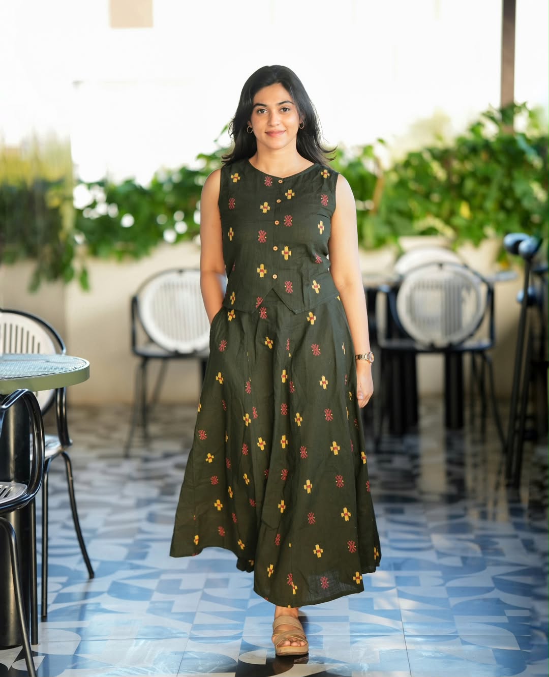Silvia Charcoal Printed Cotton Skirt & Top Co-ord Set