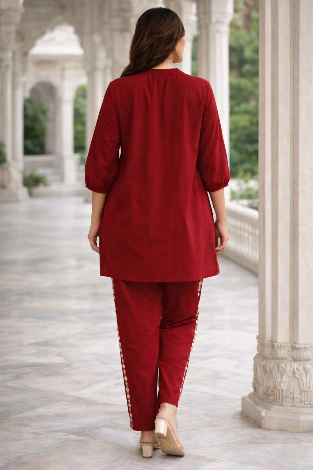 Alina Beautiful Embroidery kurti  With embroider pant Red co-ord set