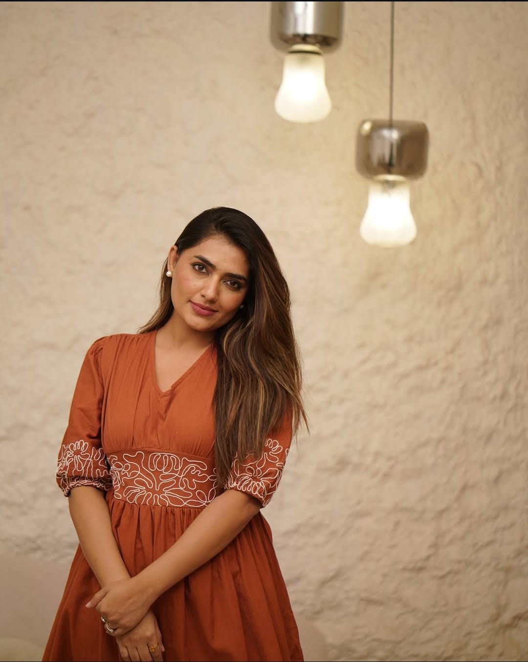 Avani Rust Orange Embroidered Cotton Gown suit