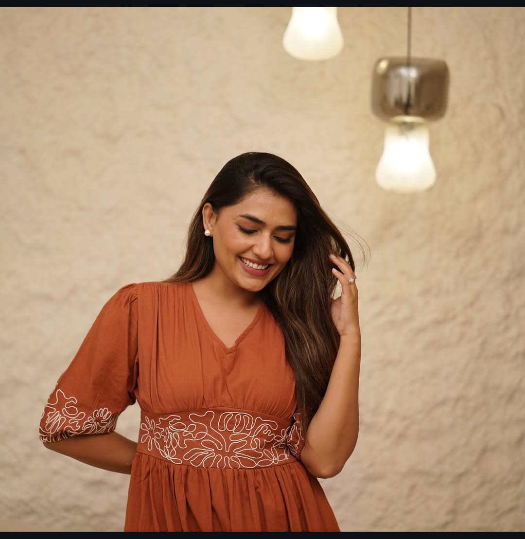 Avani Rust Orange Embroidered Cotton Gown suit