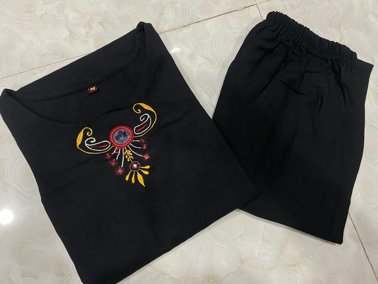 Modern Black Sleeveless A-Line Cotton Flex Kurta Set with Pockets