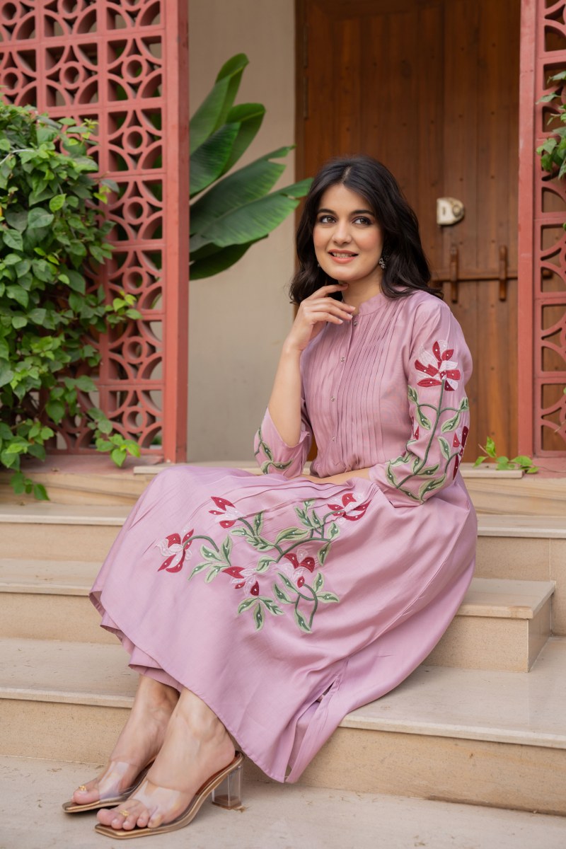 Nellie Floral Embroidered Pure Cotton Pin-Tucked Kurta and Pant Set