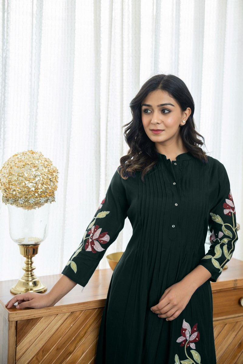 Nellie Floral Embroidered Pure Cotton Pin-Tucked Kurta and Pant Set