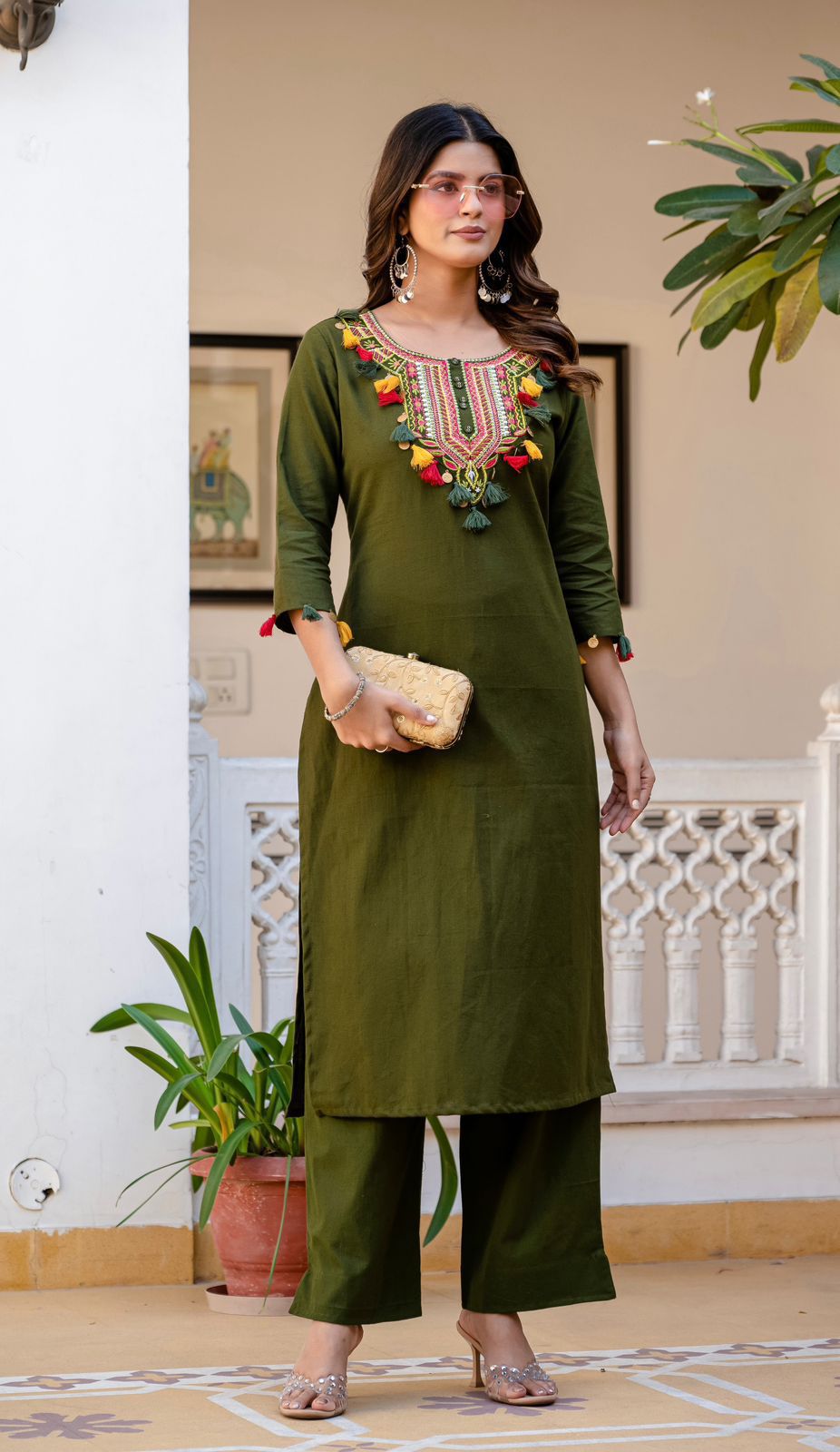 Pia Traditional Festive Gujrati-Style Embroidered Kurti Palazzo Co-ord Set for Women