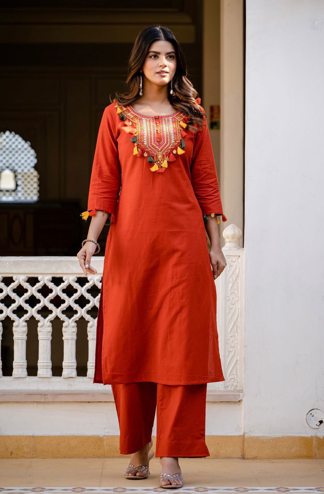 Pia Traditional Festive Gujrati-Style Embroidered Kurti Palazzo Co-ord Set for Women