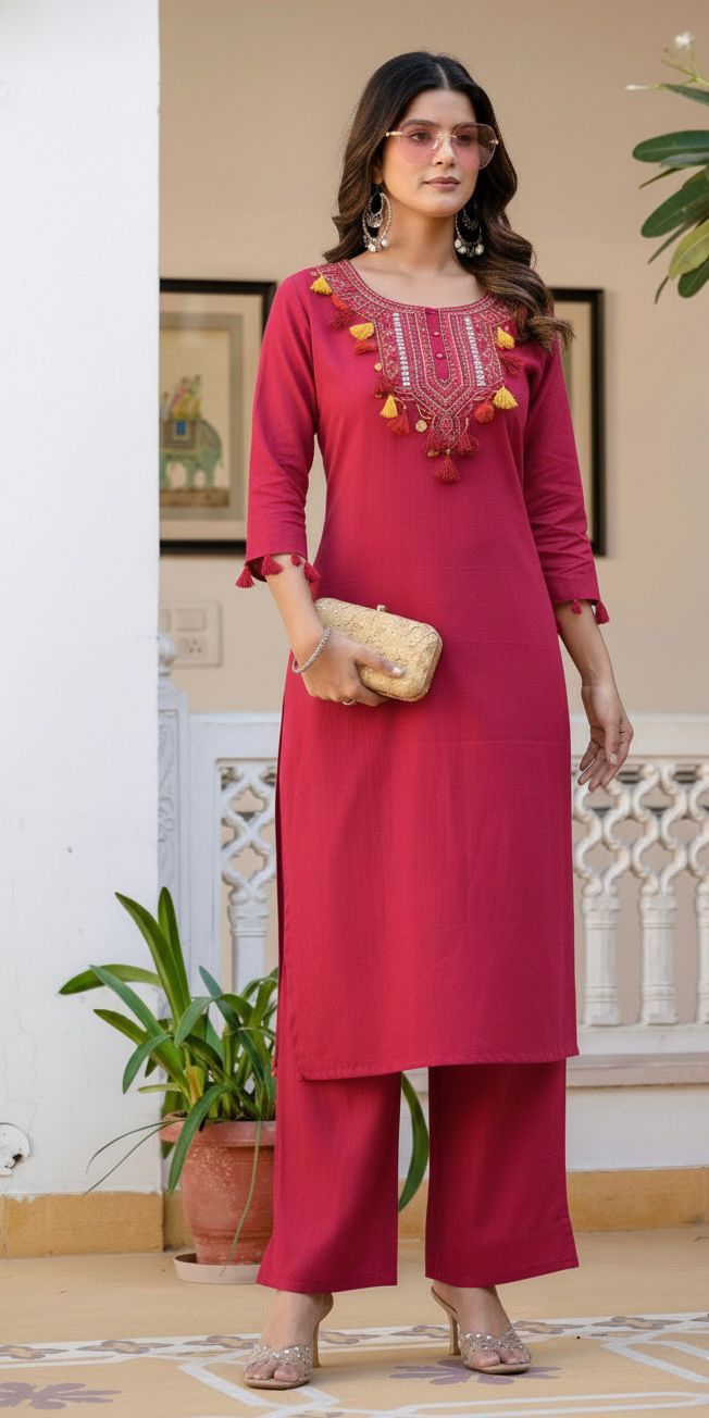 Pia Traditional Festive Gujrati-Style Embroidered Kurti Palazzo Co-ord Set for Women