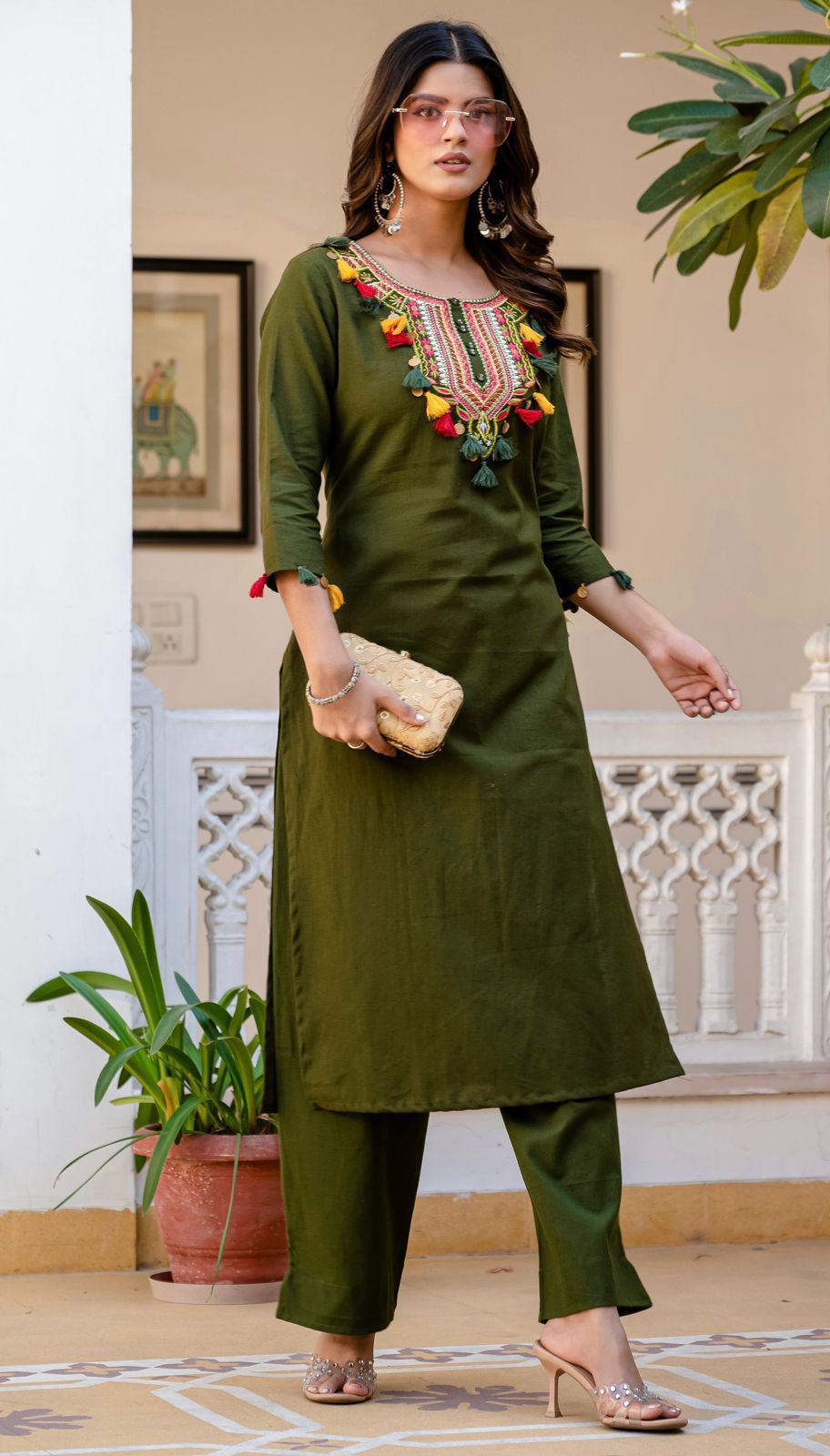 Pia Traditional Festive Gujrati-Style Embroidered Kurti Palazzo Co-ord Set for Women