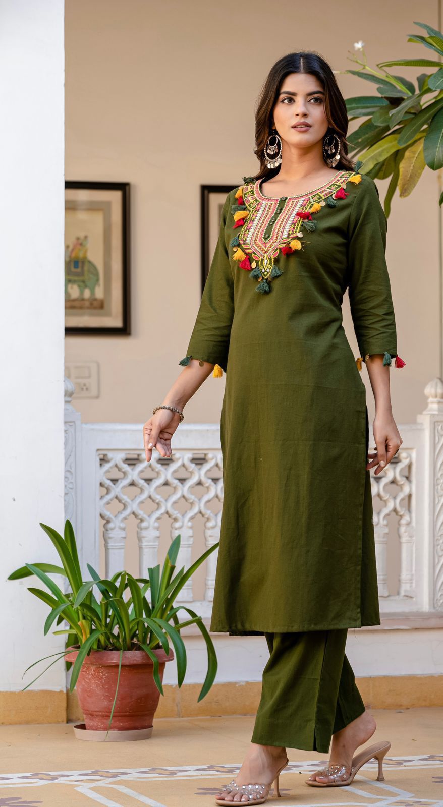 Pia Traditional Festive Gujrati-Style Embroidered Kurti Palazzo Co-ord Set for Women