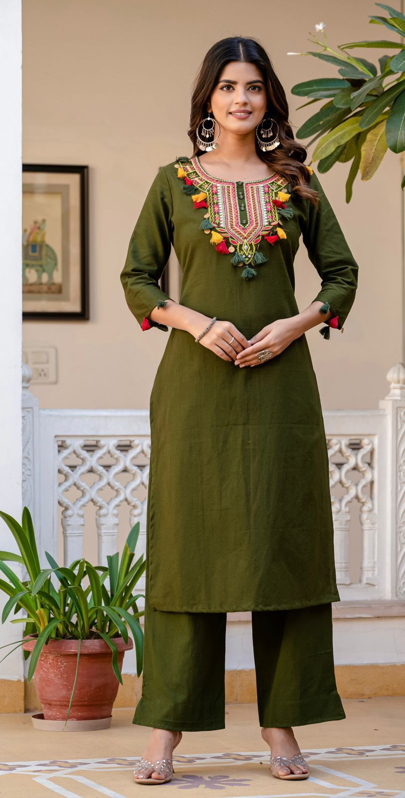 Pia Traditional Festive Gujrati-Style Embroidered Kurti Palazzo Co-ord Set for Women