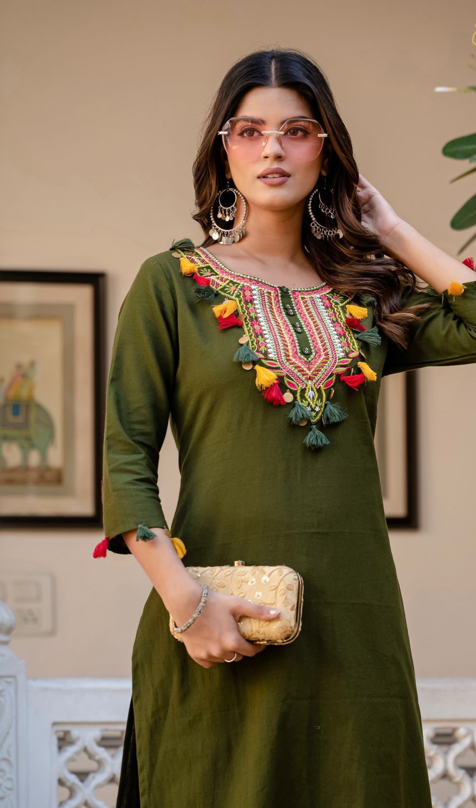 Pia Traditional Festive Gujrati-Style Embroidered Kurti Palazzo Co-ord Set for Women