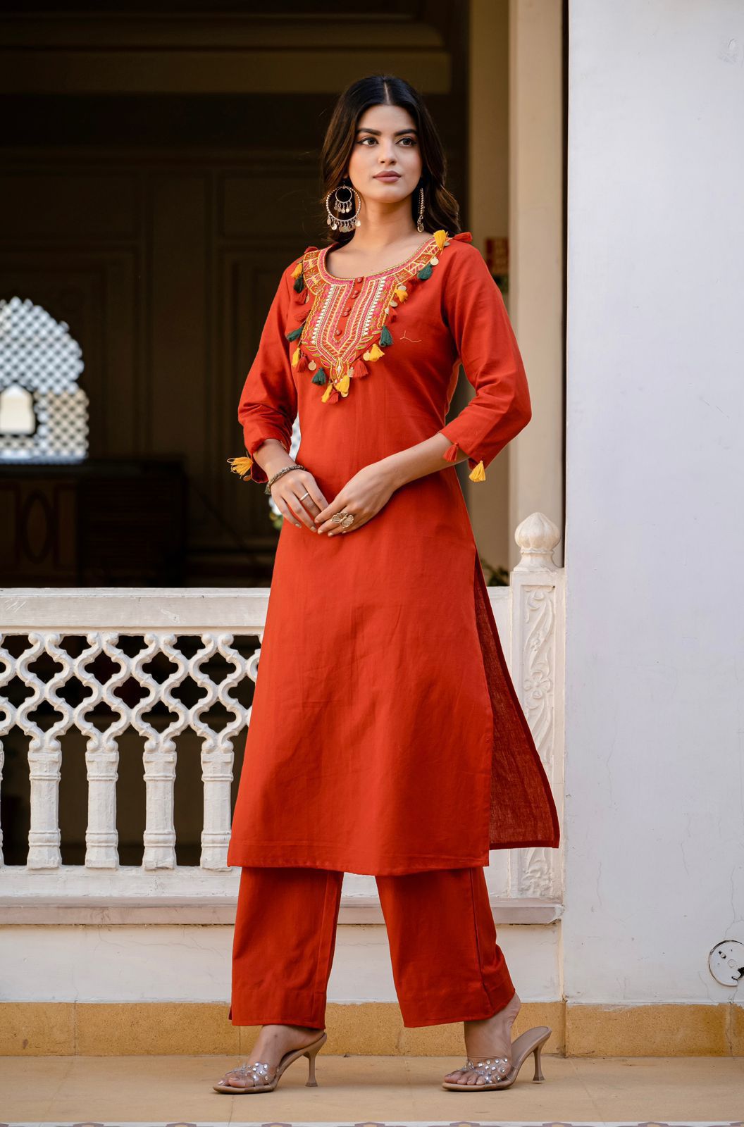 Pia Traditional Festive Gujrati-Style Embroidered Kurti Palazzo Co-ord Set for Women
