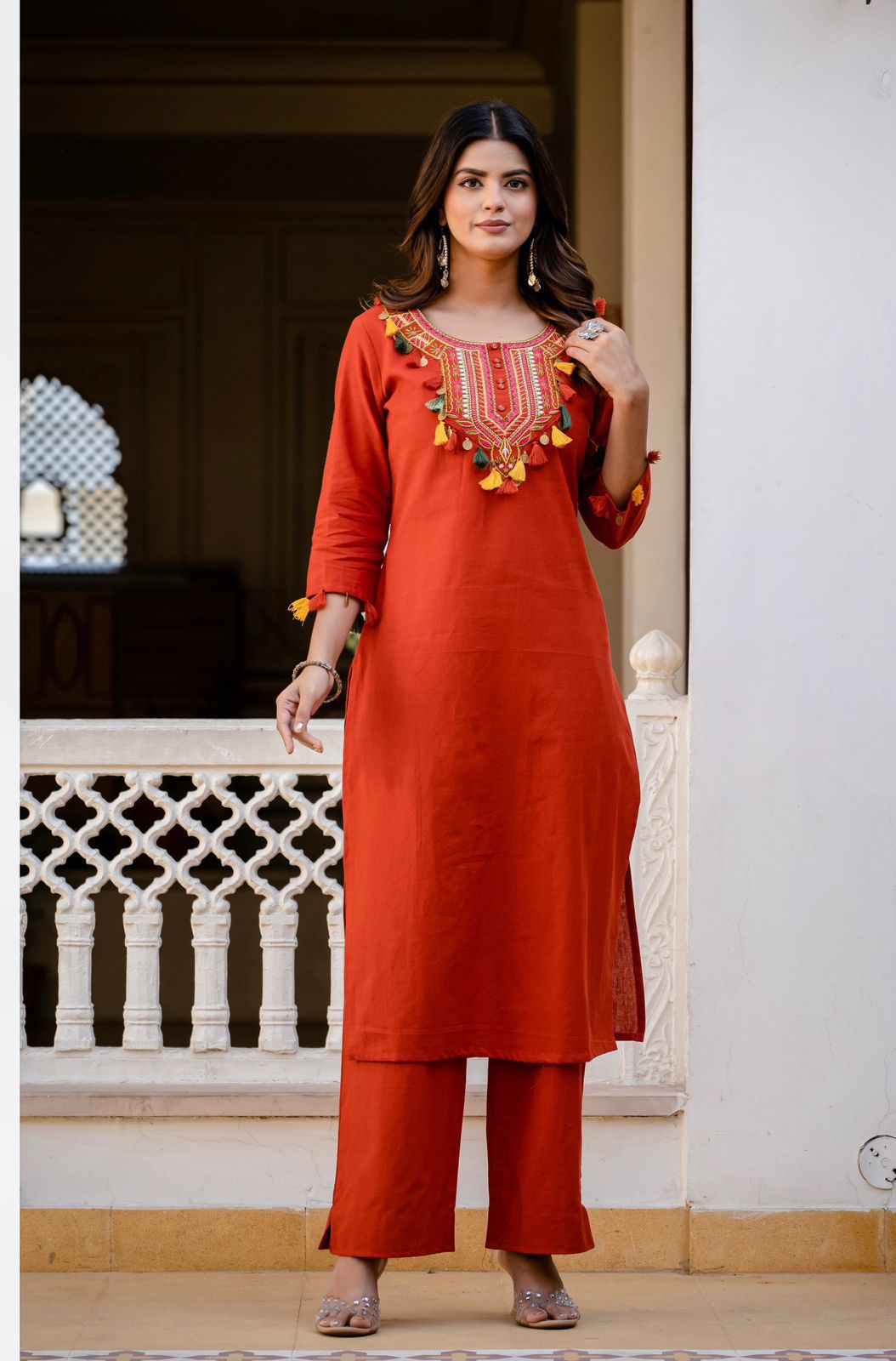 Pia Traditional Festive Gujrati-Style Embroidered Kurti Palazzo Co-ord Set for Women