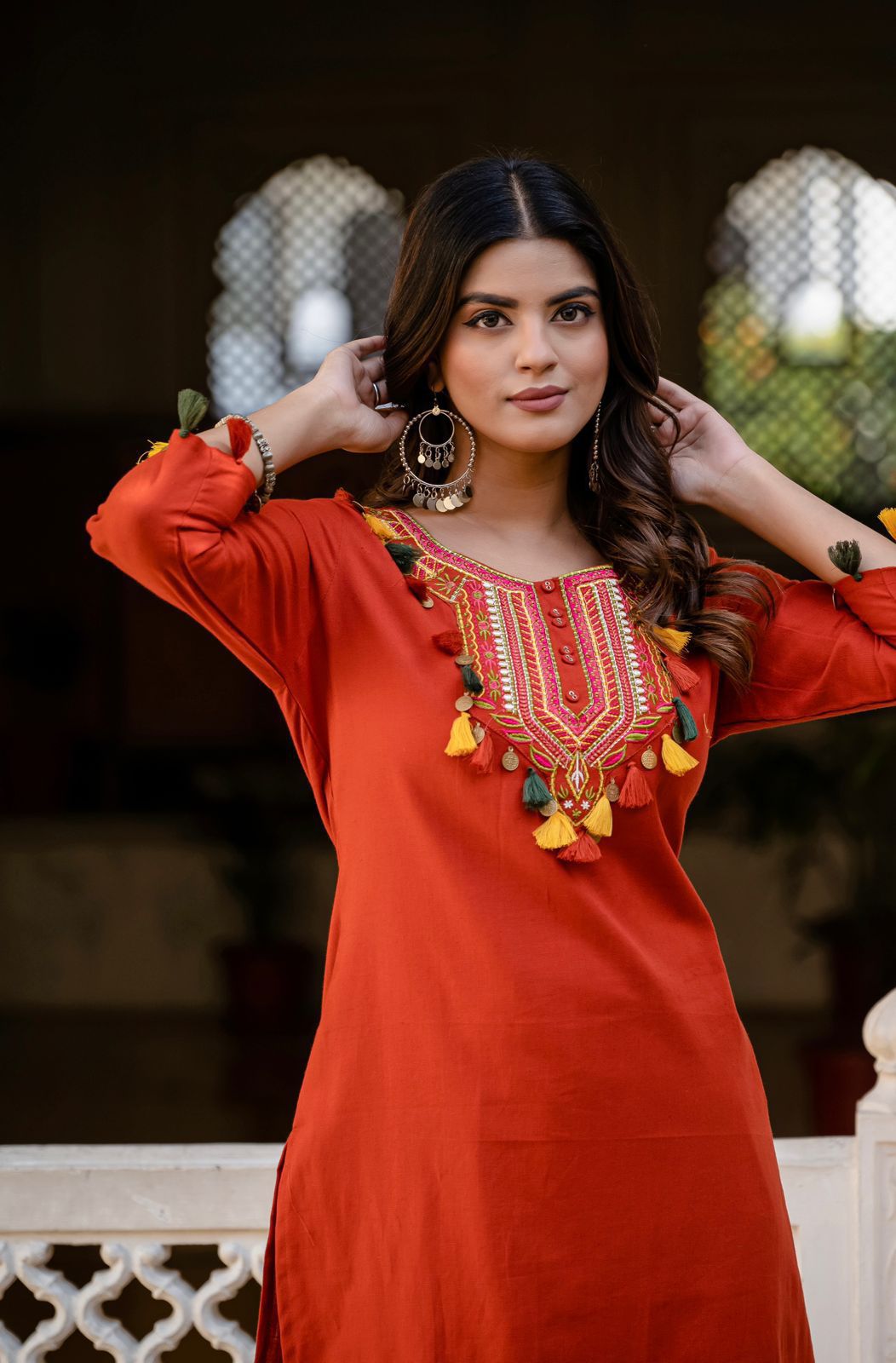 Pia Traditional Festive Gujrati-Style Embroidered Kurti Palazzo Co-ord Set for Women