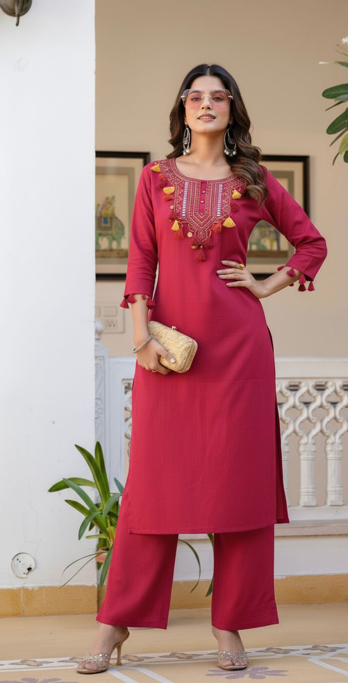 Pia Traditional Festive Gujrati-Style Embroidered Kurti Palazzo Co-ord Set for Women