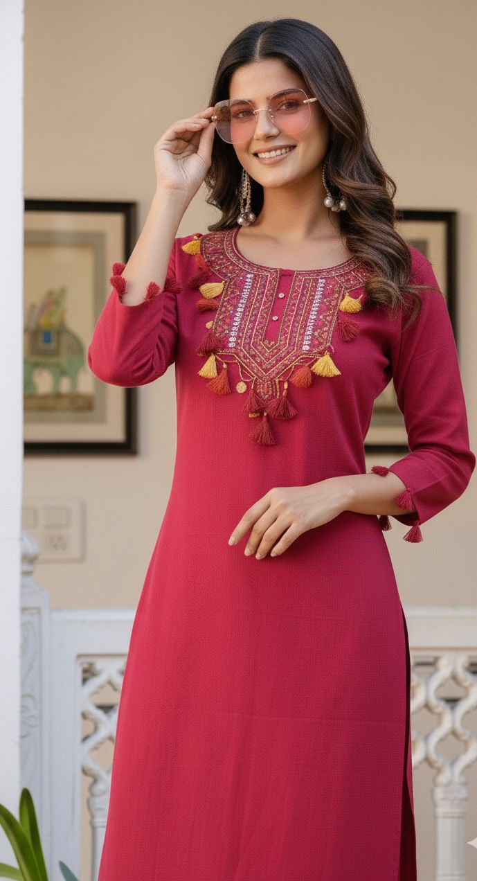 Pia Traditional Festive Gujrati-Style Embroidered Kurti Palazzo Co-ord Set for Women