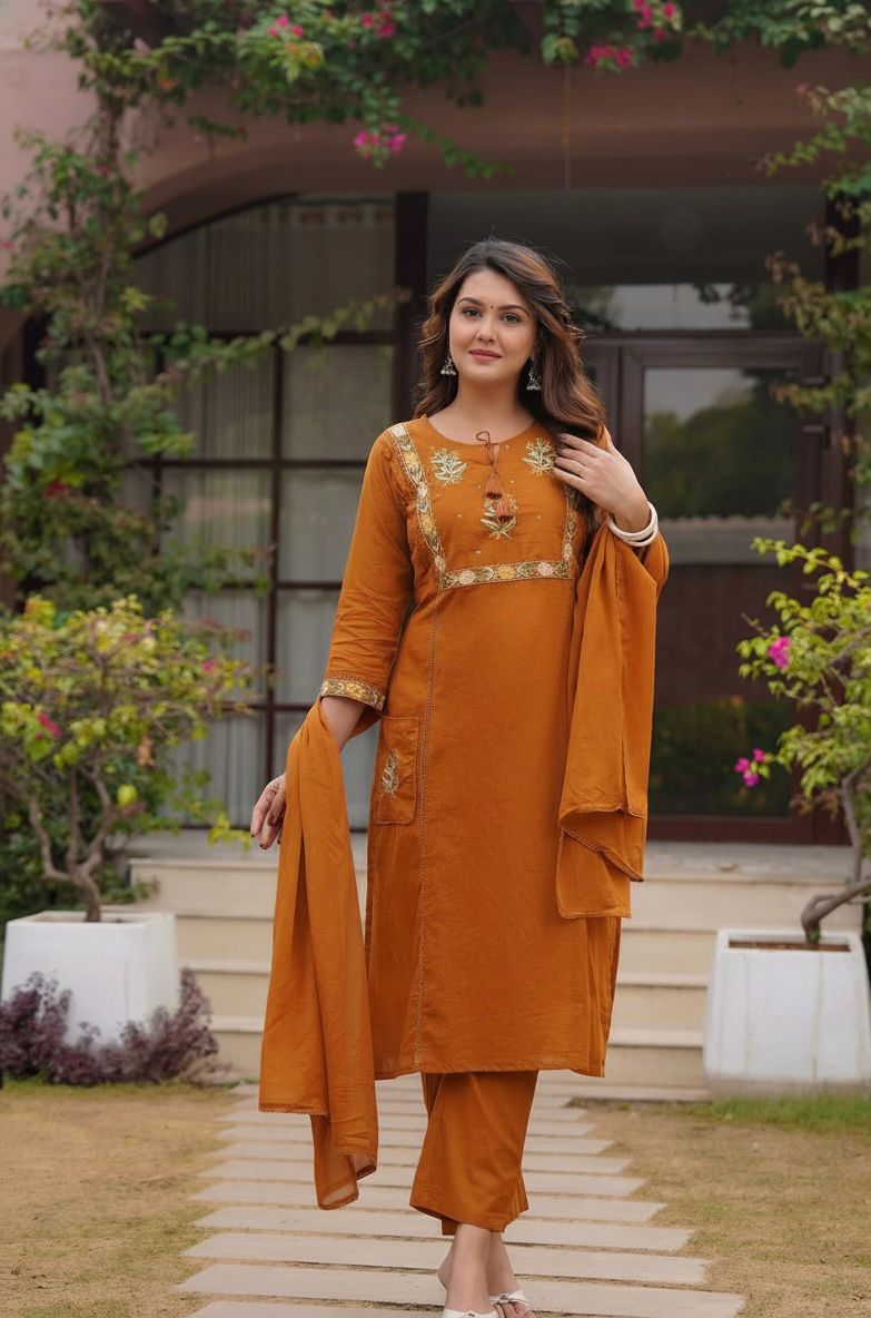 Somya Pure Cotton Embroidered Kurta Set with Dupatta