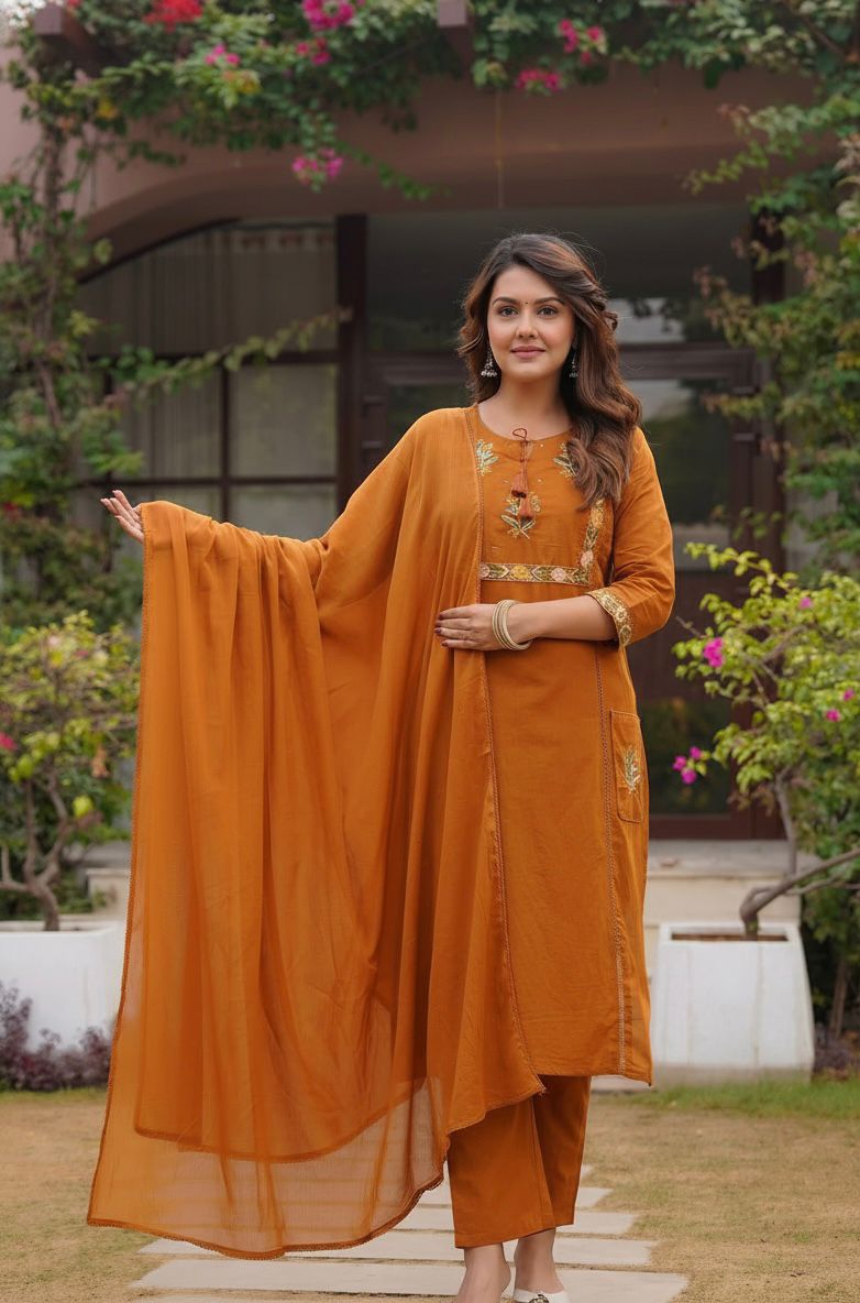 Somya Pure Cotton Embroidered Kurta Set with Dupatta