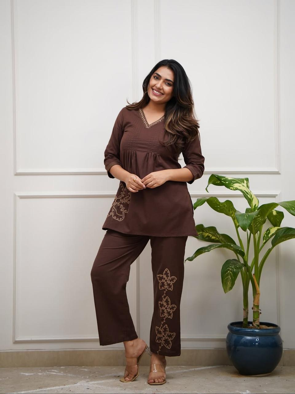 Zoya Embroidered Pure Cotton Co-Ord Set
