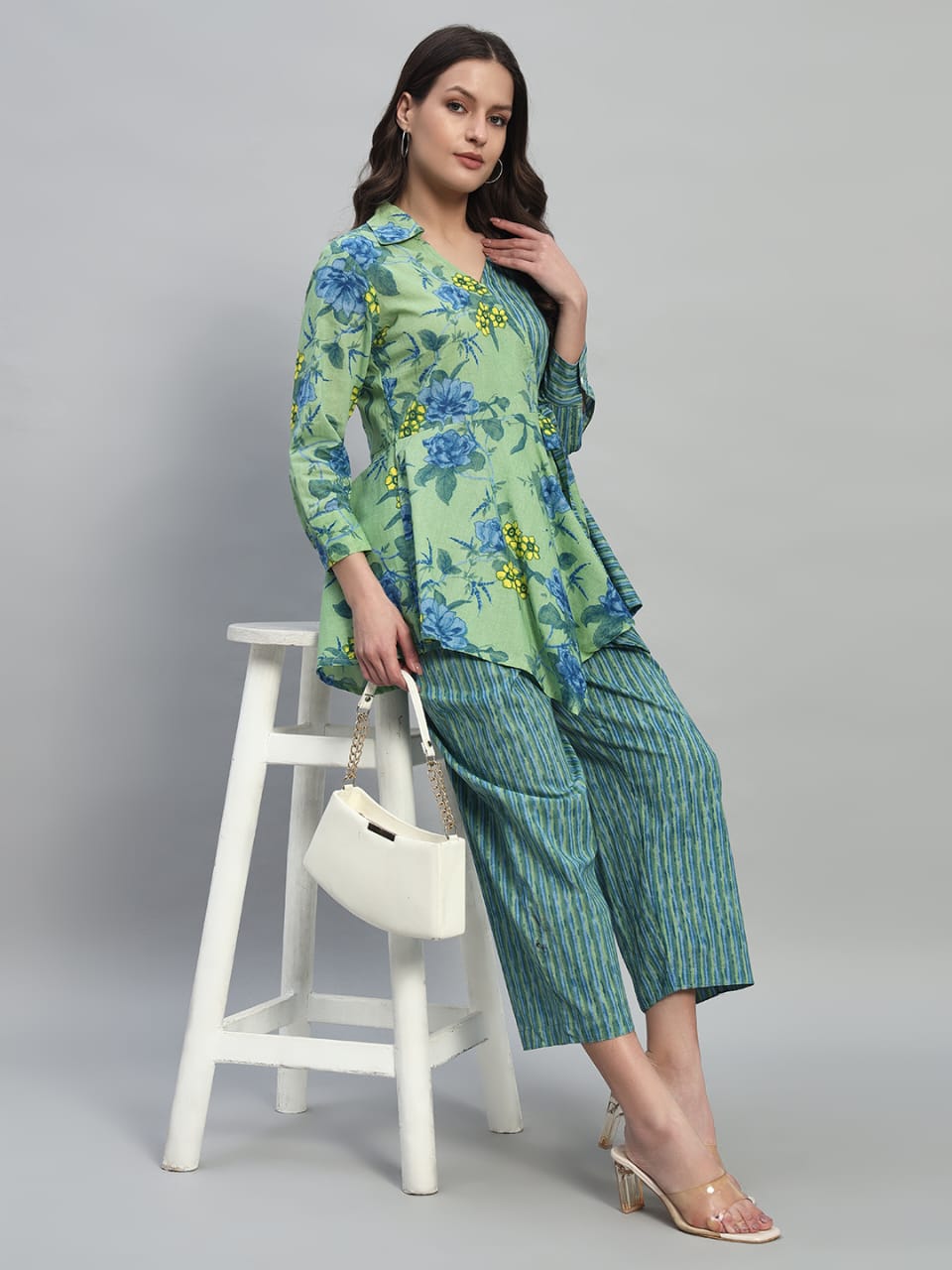 Avery Lime Green & Blue Floral Printed Cotton Co-Ord Set