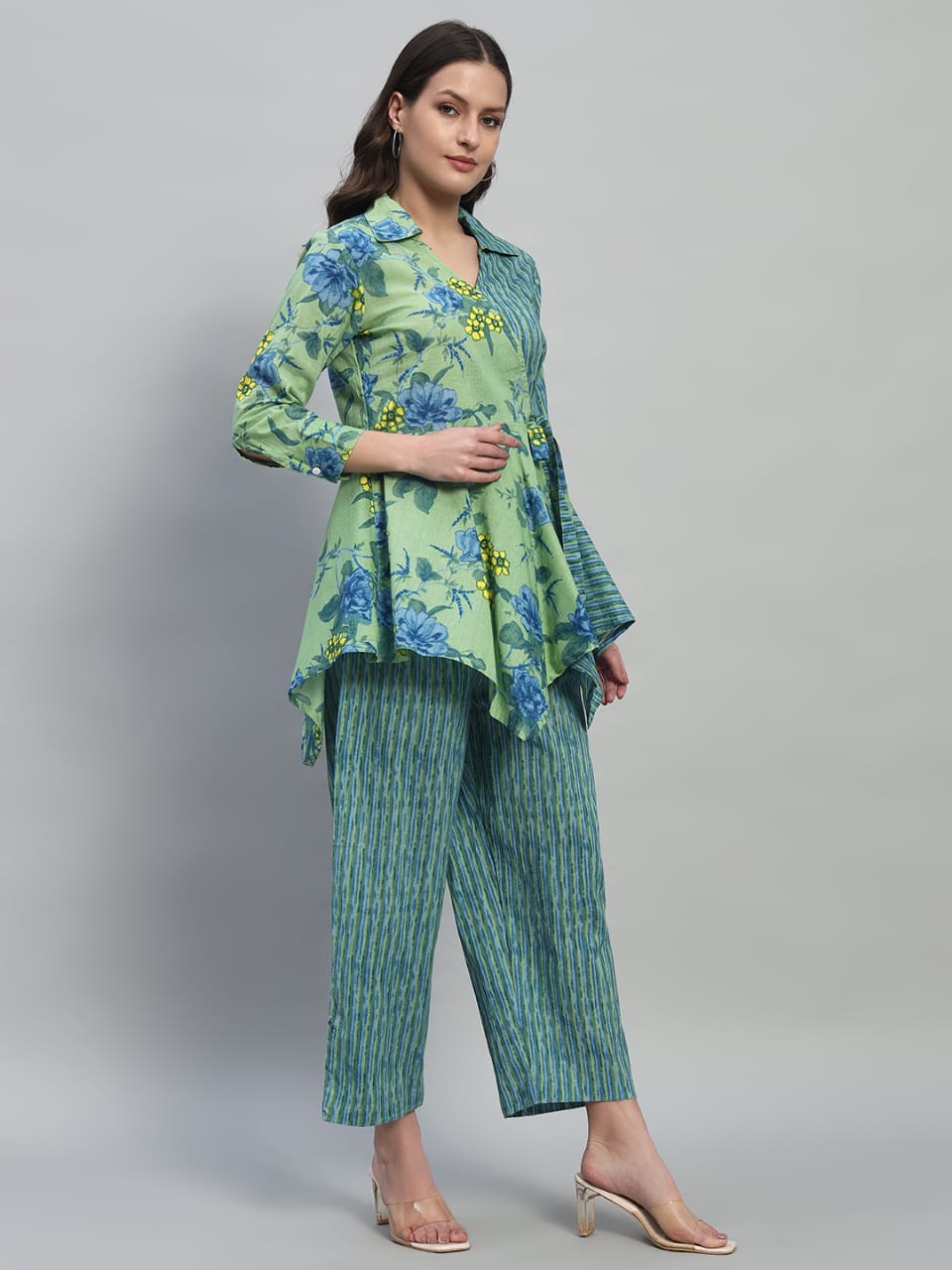Avery Lime Green & Blue Floral Printed Cotton Co-Ord Set