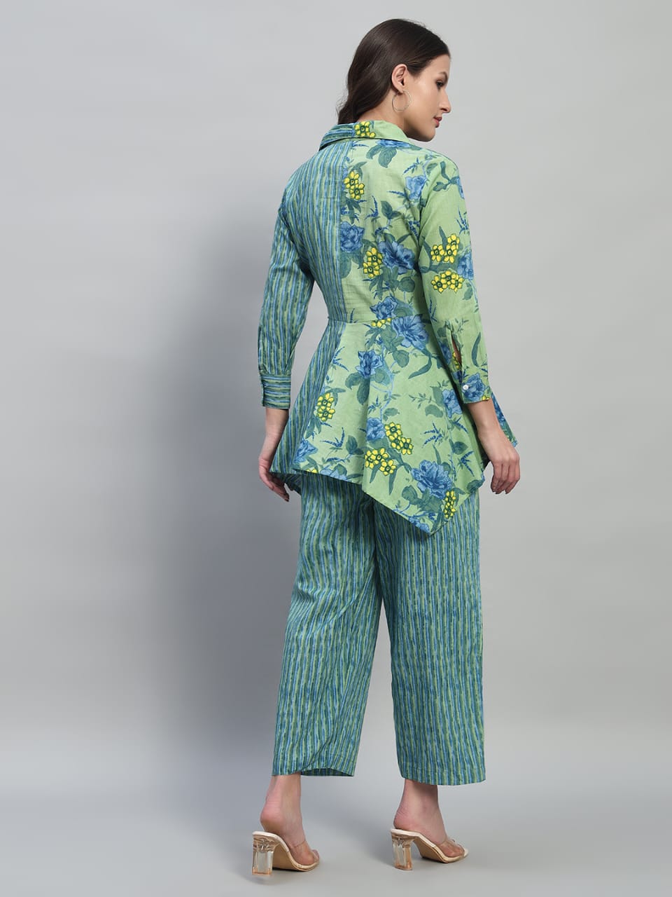 Avery Lime Green & Blue Floral Printed Cotton Co-Ord Set
