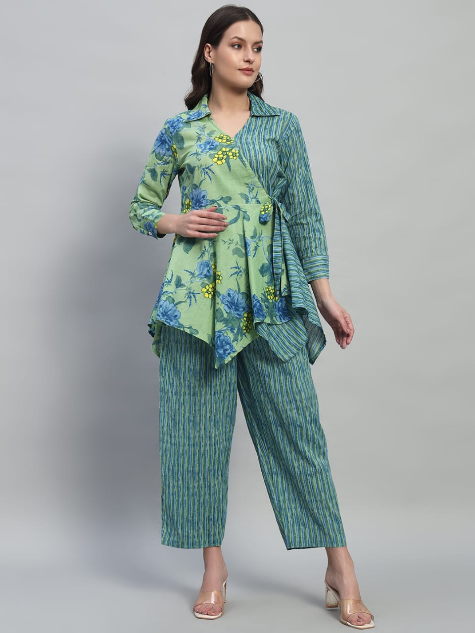 Avery Lime Green & Blue Floral Printed Cotton Co-Ord Set