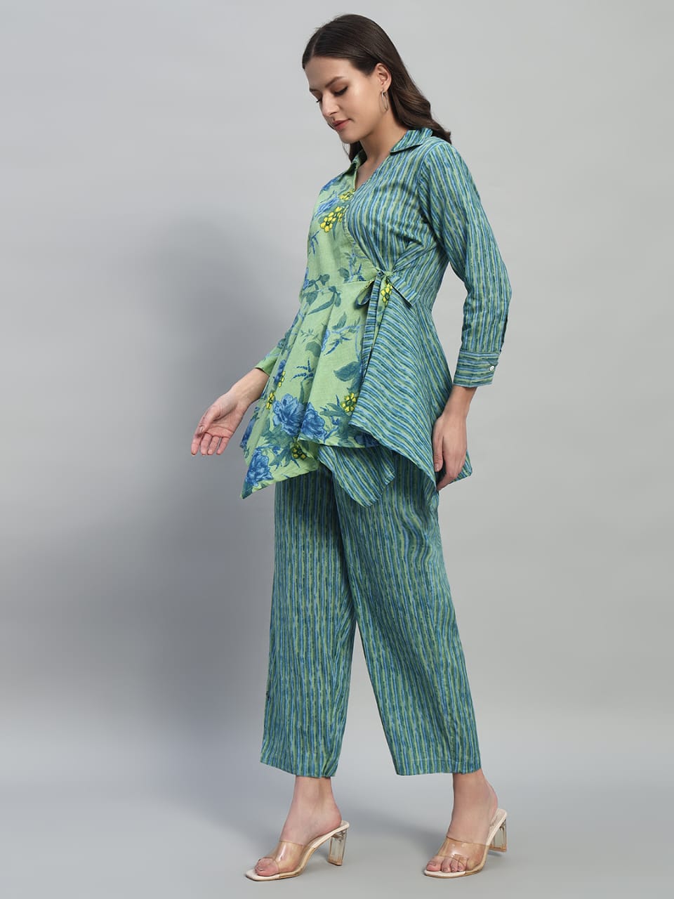 Avery Lime Green & Blue Floral Printed Cotton Co-Ord Set