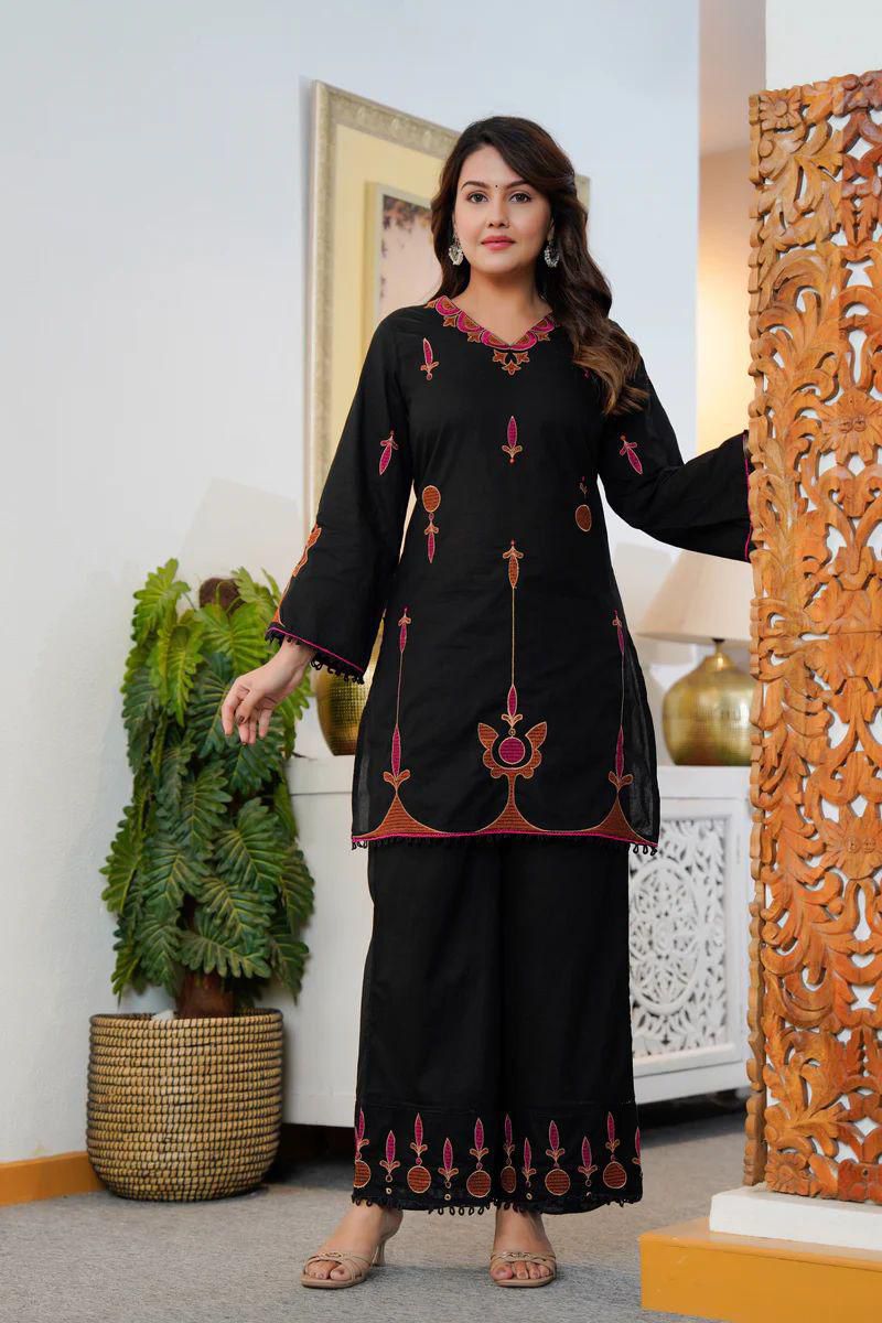 Samira Embroidered Cotton Kurta and Palazzo Set