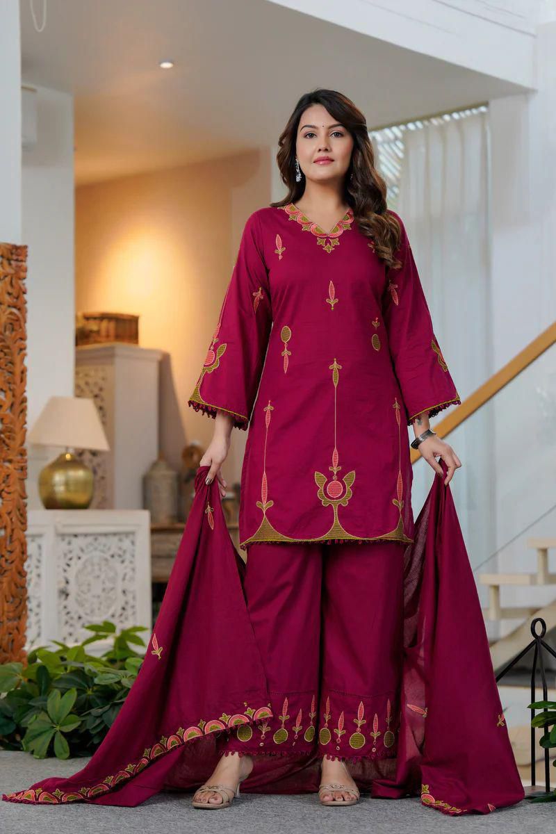 Samira Embroidered Cotton Kurta and Palazzo Set