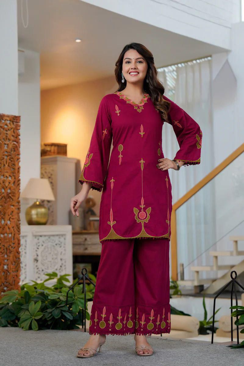 Samira Embroidered Cotton Kurta and Palazzo Set
